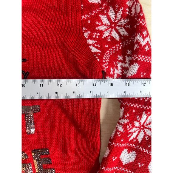 No Boundaries Santa Don’t Judge Me Red Hooded Christmas Sweater Sequins XS - Picture 8 of 9
